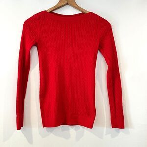 Tommy Hilfiger Red Cable Knit Sweater Boatneck Small Pima Cotton